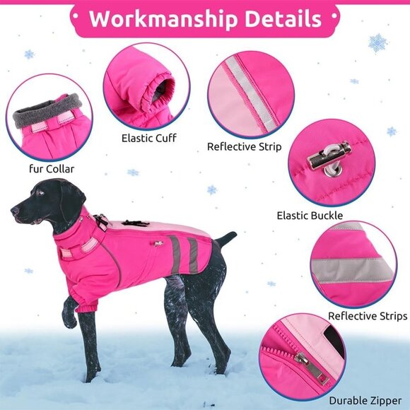Dog Winter Jacket with Harness Waterproof Dog Snowsuit Reflective Turtleneck Dog - Picture 2 of 8